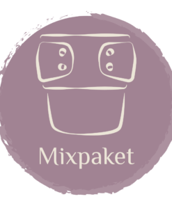 en lila cirkel med en vit skissad tygblöja i .under blöjan står texten mixpaket.