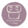 en bild med en pocketblöja och texten 20 pocketblöjor + inlägg